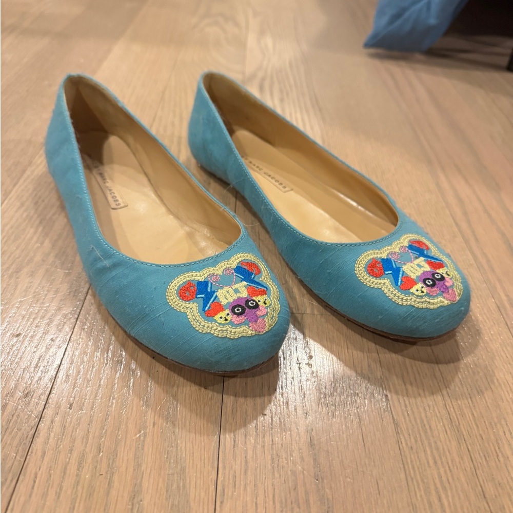 Marc By Marc Jacobs Teal Embroidered Flats
